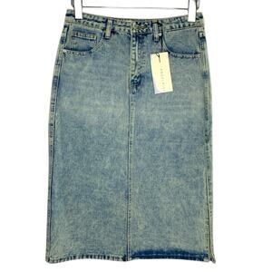 Angel Kiss M NEW Womens Midi Denim Straight Skirt Washed Blue Western